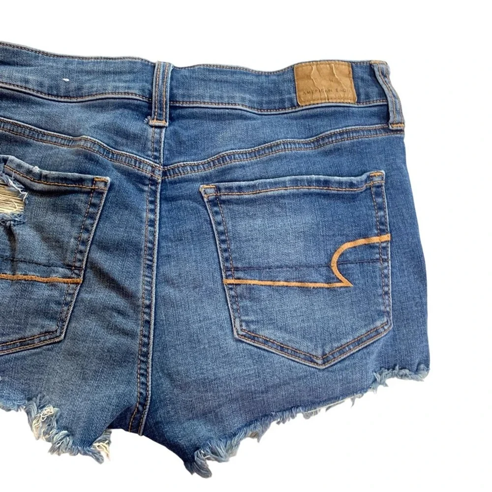American Eagle AE Hi-Rise Shortie Denim Jean Shorts Button Fly Distressed Size 6 - Picture 14 of 14